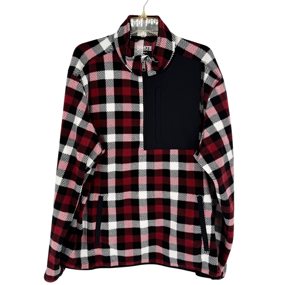 Duluth Men's Checkpoint Fleece Plaid‎ Pattern 1/4 Zip Mock Neck Pullover Size XL